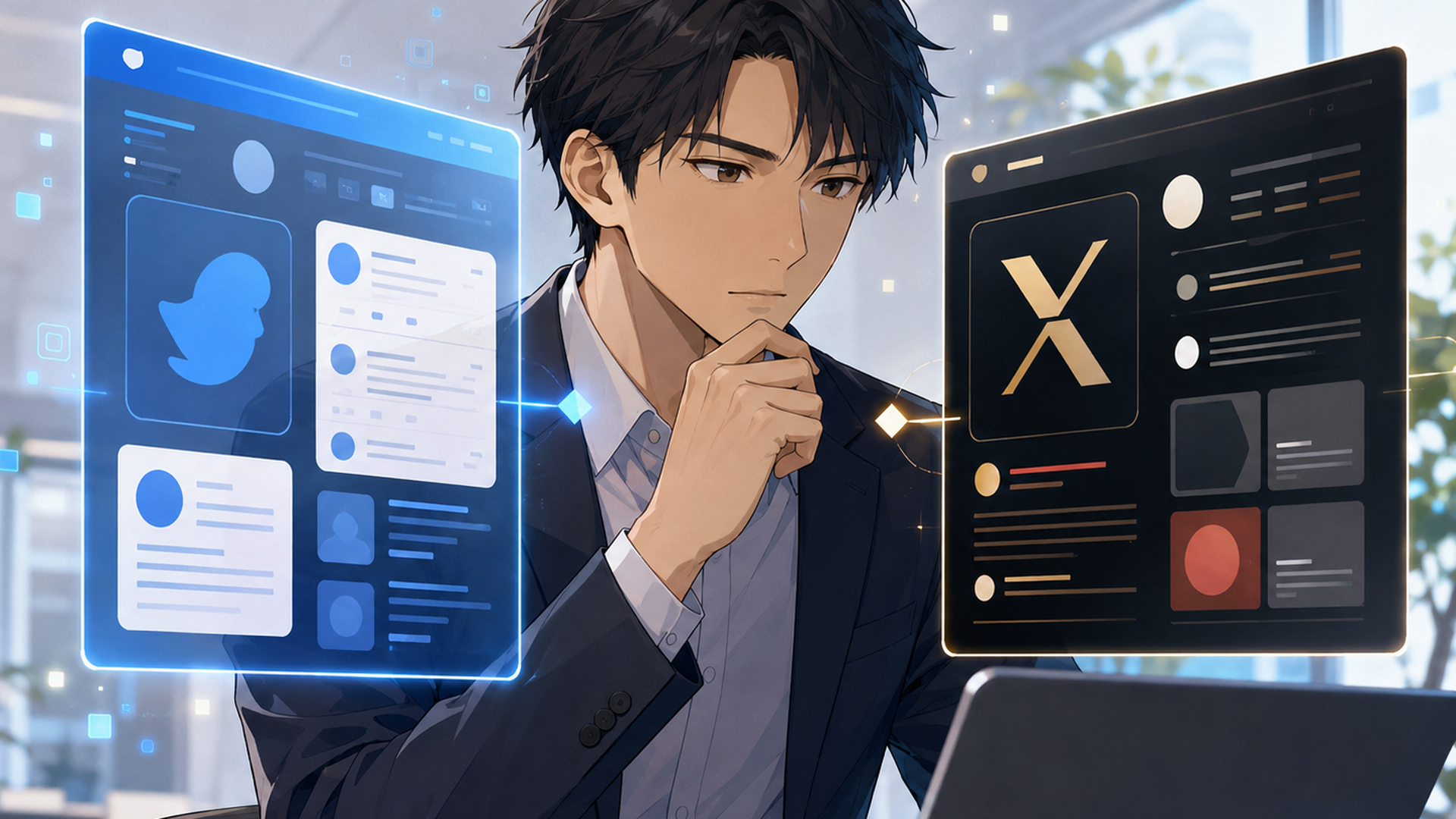Twitter.nowとXが別サービスであることを比較する会社員