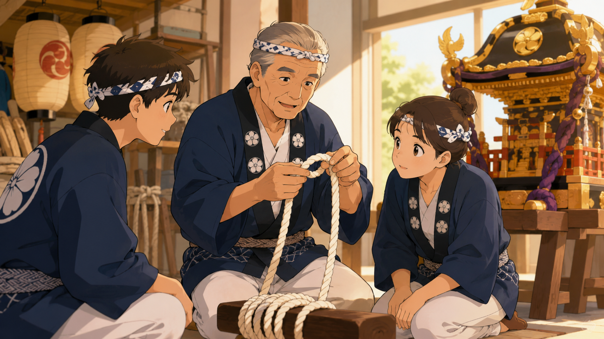 祭りの作法を若い世代へ教えるベテランの担い手