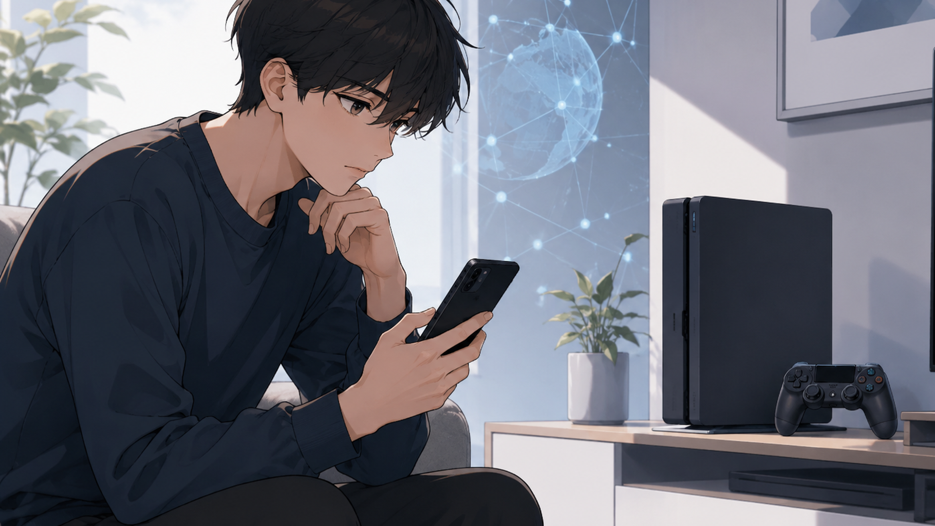 PlayStation本体の電源を入れずスマートフォンでPS Blackoutの呼びかけを確認するゲームユーザー