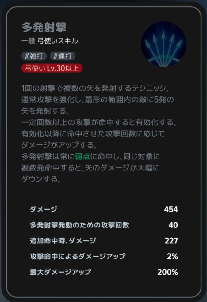 多発射撃|弓使いLv30以上の説明