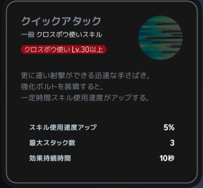 クイックアタック|クラスLv30以上の説明