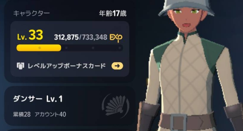 キャラクターLv33・ダンサーLv1のプロフィール