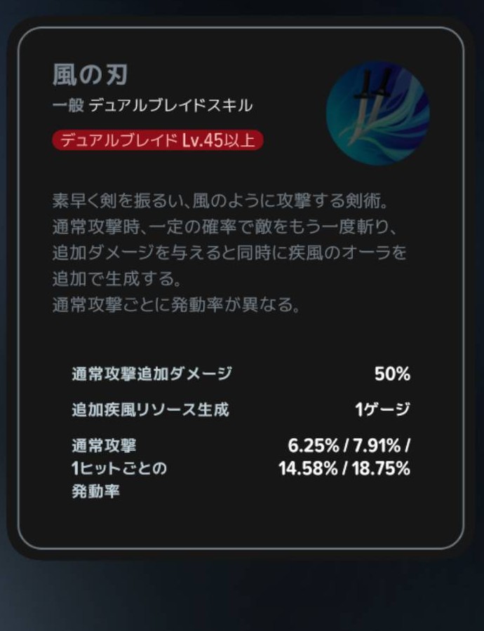 風の刃|Lv45の説明