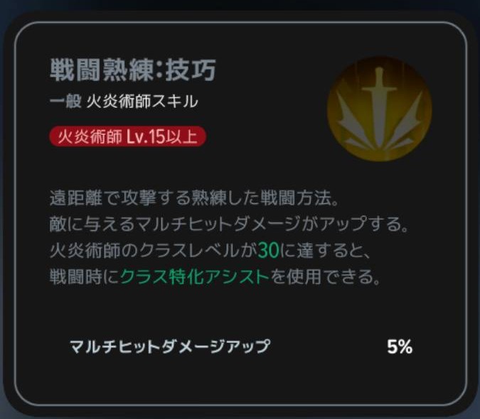 戦闘熟練:技巧|クラスLv15以上の説明