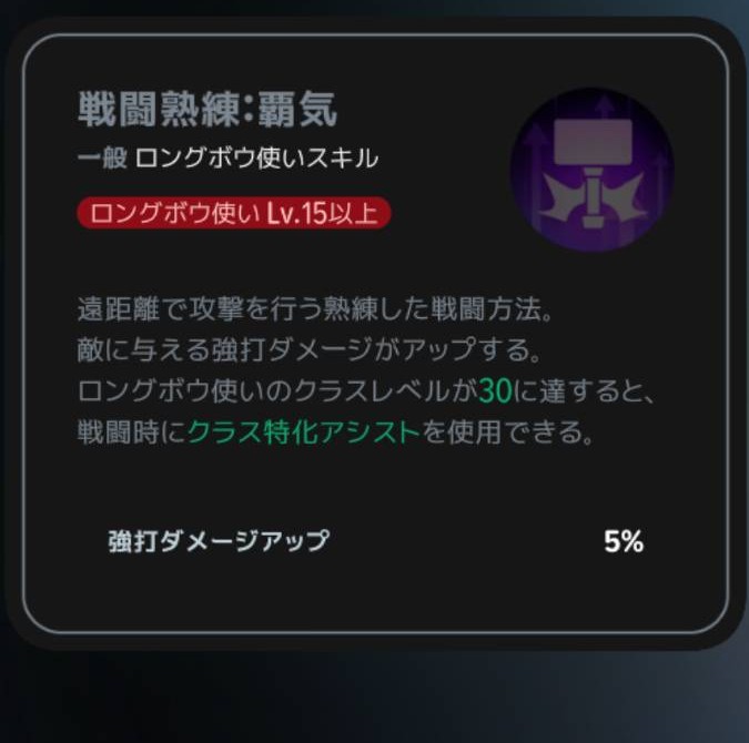 戦闘熟練:覇気|クラスLv15以上の説明