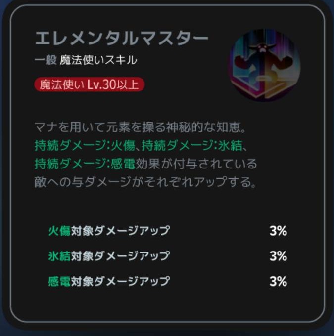 エレメンタルマスター|魔法使いLv30以上の説明