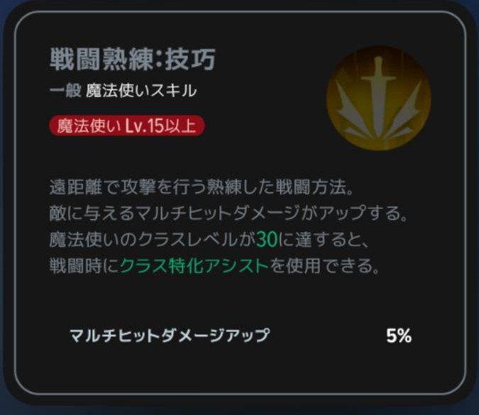 戦闘熟練:技巧|魔法使いLv15以上の説明