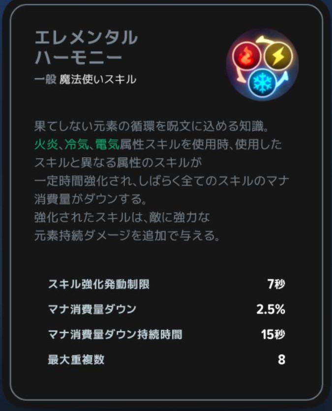 エレメンタルハーモニーの条件とマナ消費軽減