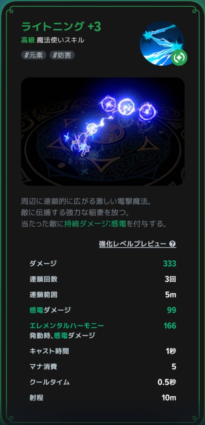 ライトニング|連鎖して感電を付与の説明
