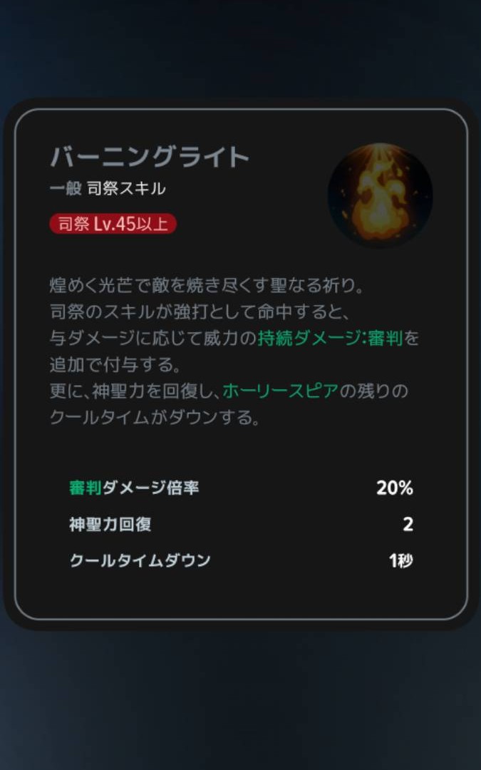 バーニングライト|クラスLv45以上の説明
