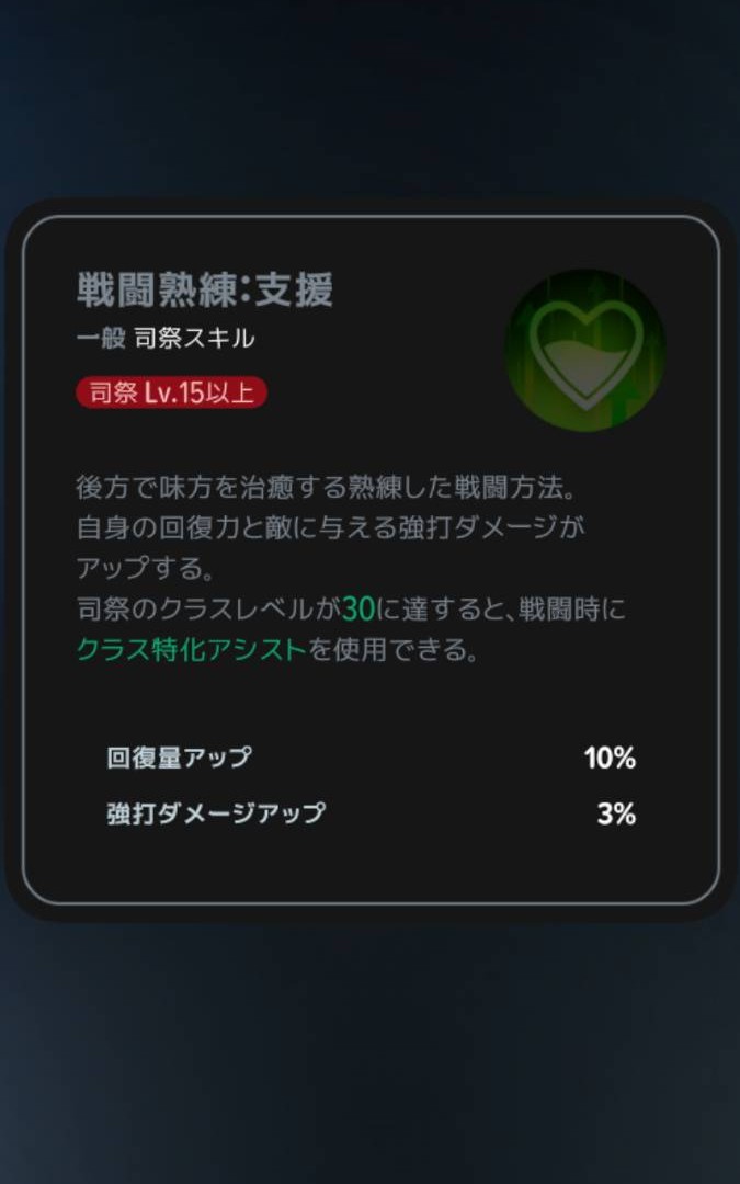 戦闘熟練:支援|クラスLv15以上の説明
