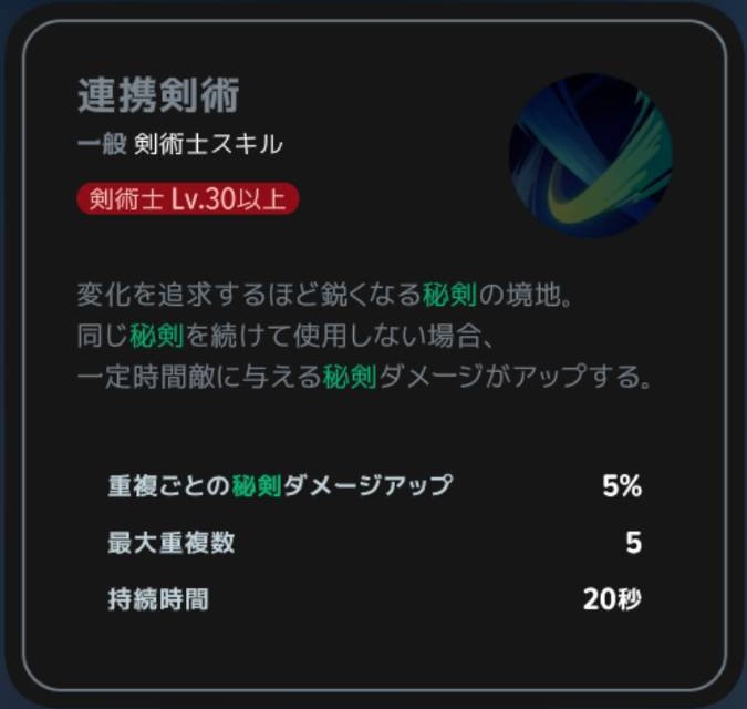 連携剣術|剣術士Lv30以上の説明