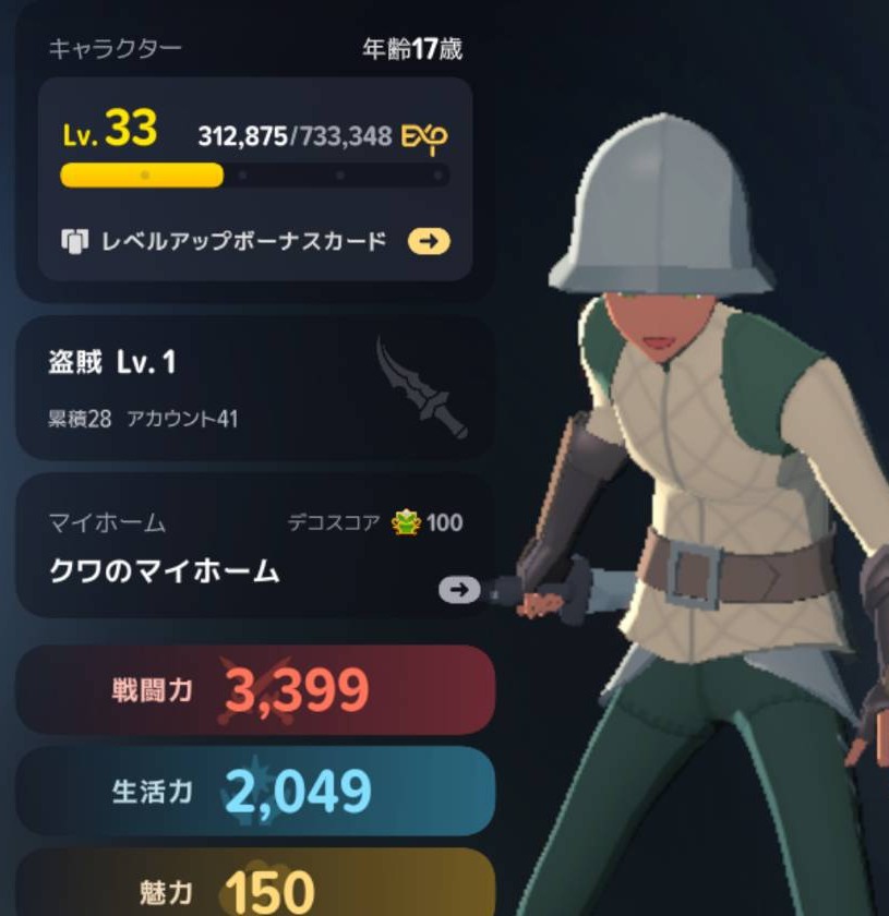 キャラクターLv33・盗賊Lv1のプロフィール