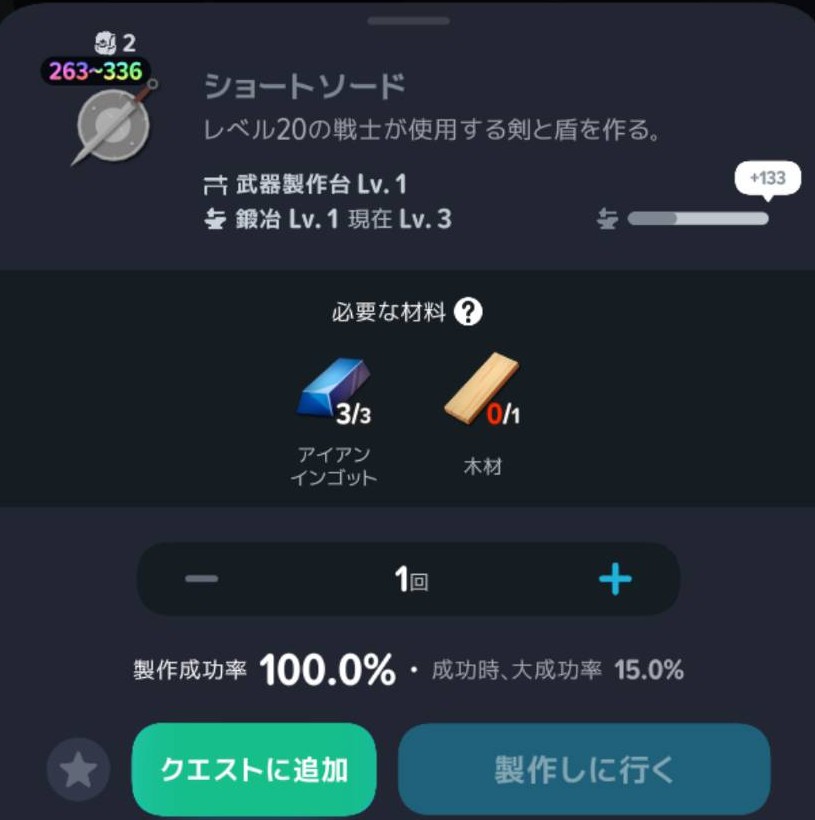 ショートソードの製作条件と必要素材